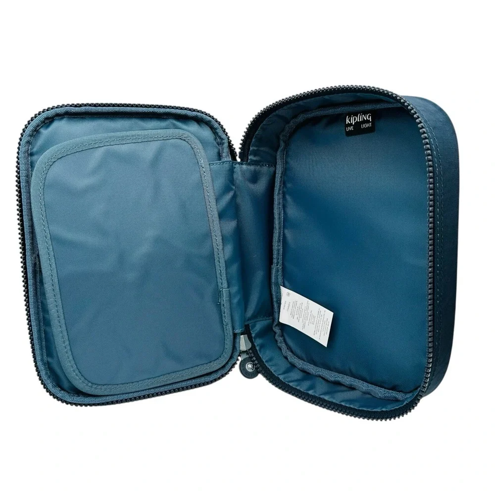 Kipling Zip‎ Around Pencil- Makeup Travel Organizer Pouch Case True Blue Tonal